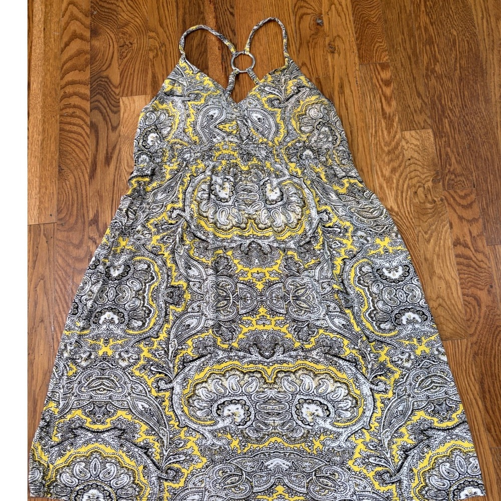 INC International Concepts Yellow Paisley V-Neck O-Ring Racerback Dress XL